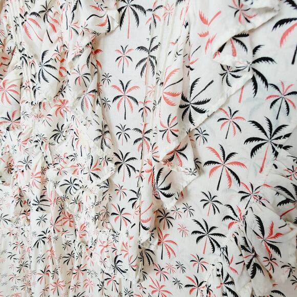 Warm Ecru Palm Trees Floral Ruffles Midi Dress -  warm 1 - Size S - Picture 4 of 7